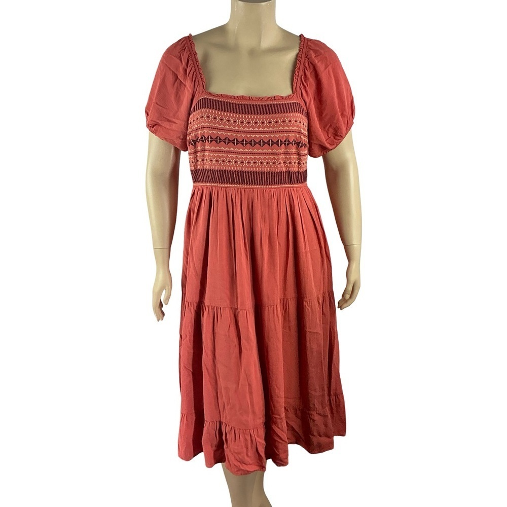 Baltic Born Newcastle Rust Embroidered Midi Dress Prairie Cottagecore Size XL